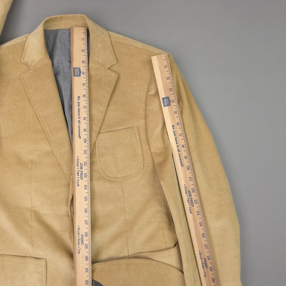 Frank & Oak Blazer Mens 38-40 Beige Cotton Corduroy Slim Sport Coat Jacket Fall